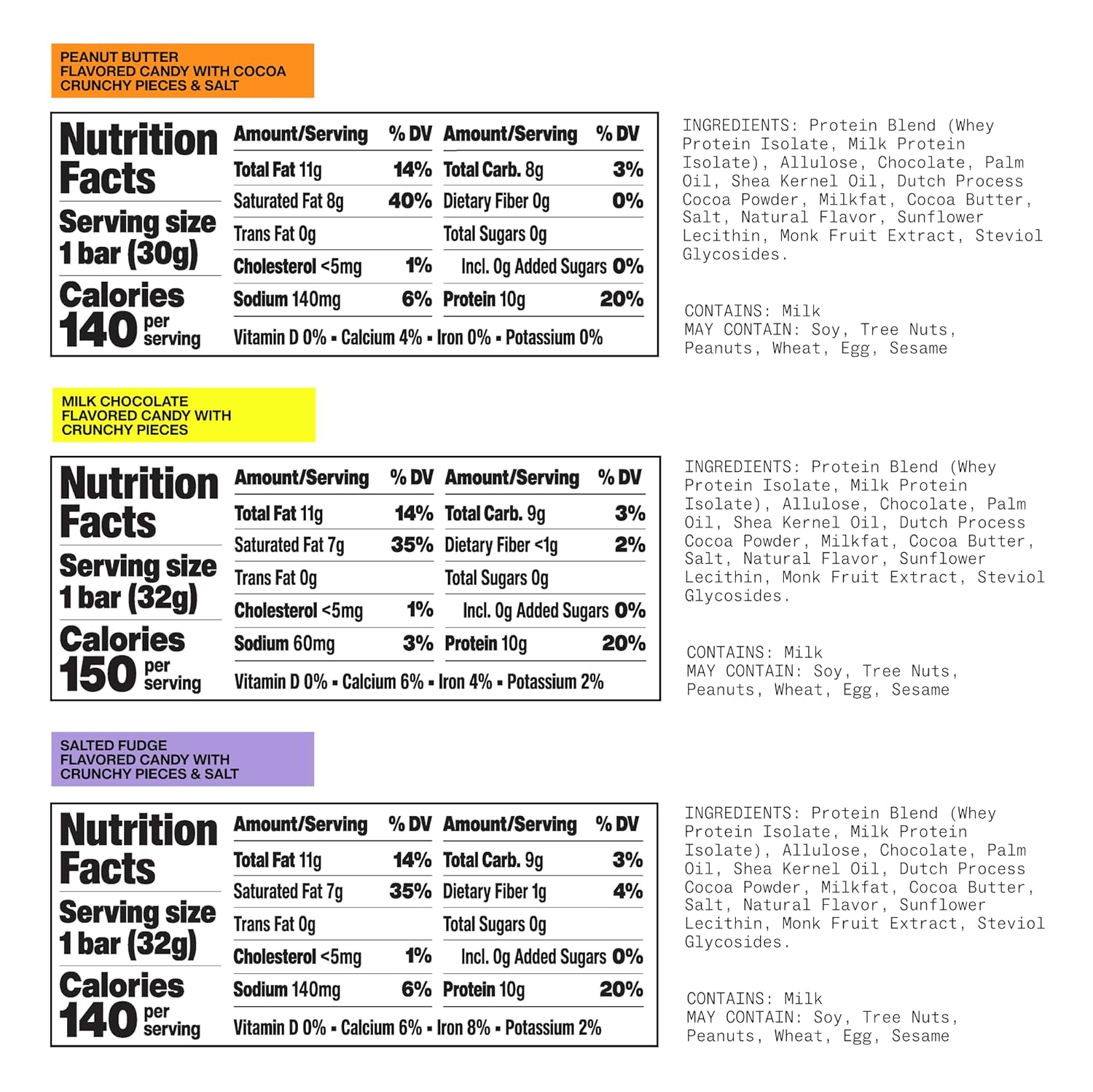 Hormbles Chormbles Protein Candy Bars, Variety Pack, 10g Protein, 0g Sugar, Milk Chocolate, Peanut Butter, Salted Fudge Candy With Crunchy Pieces, Sugar Free Snacks or Dessert, 9 Pack
