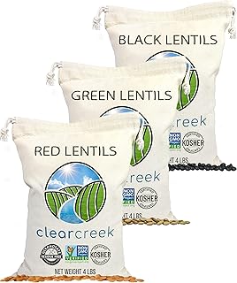 CLEAR CREEK Black, Red and Green Lentils | 12 LBS (3-4 lb bags) | Non-GMO | 100% Non Irradiated | Kosher | USA Grown | Vegan
