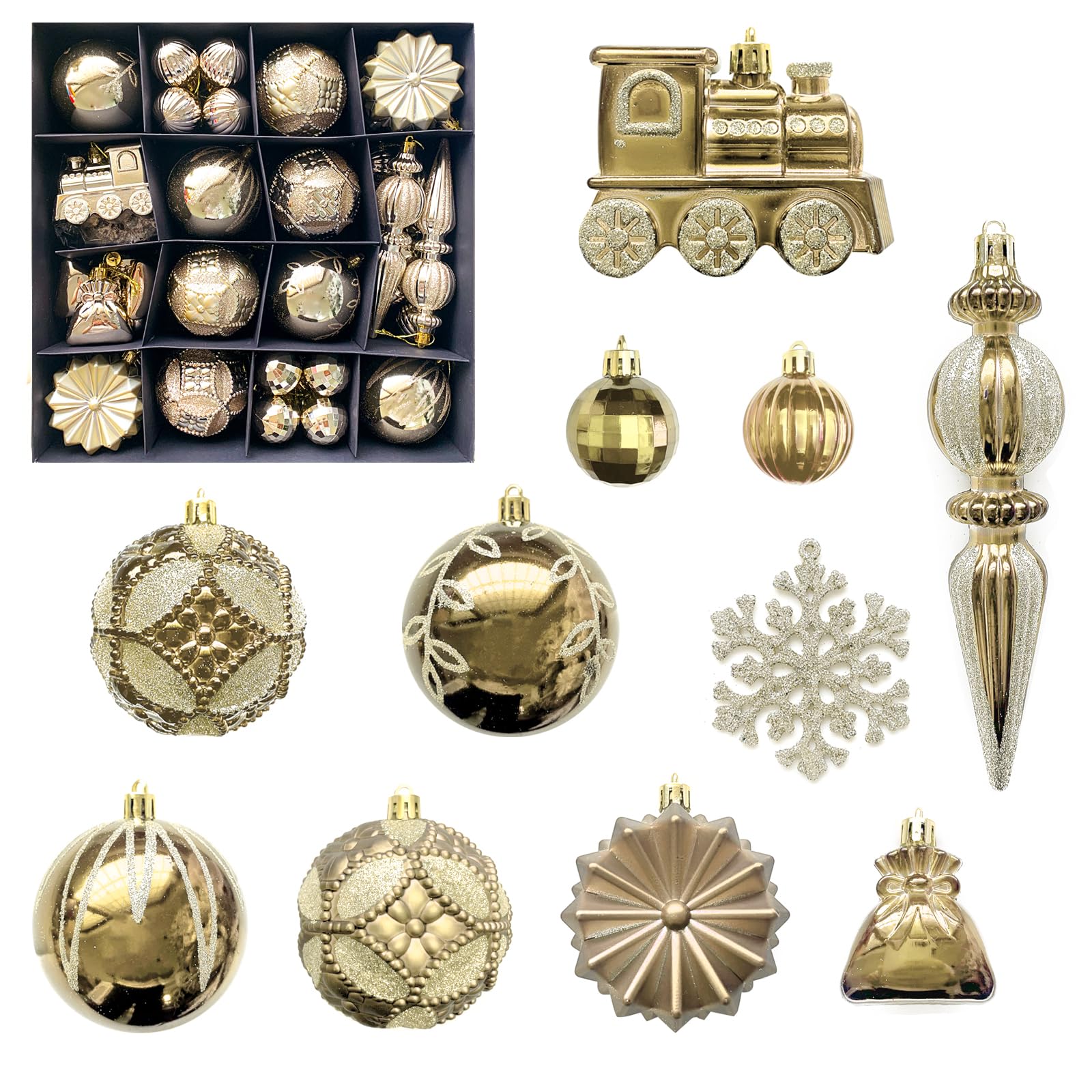 MORAINJAY 60 Pcs Gold Christmas Baubles, Christmas Tree Decorations
