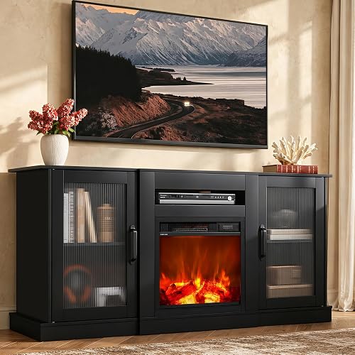 WLIVE Fireplace TV Stand for 65 in TVs, Media Console with Storage, Black