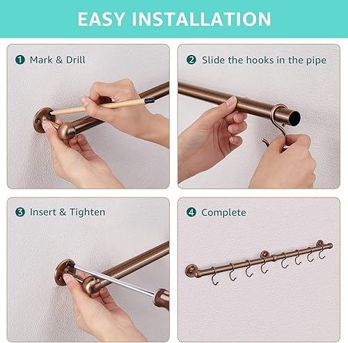 Miniatura 7 de ROTHLEY Colgador de ollas y sartenes de acero inoxidable Estante colgante de 23.7 pulgadas montado en la pared para ollas y sartenes con ganchos