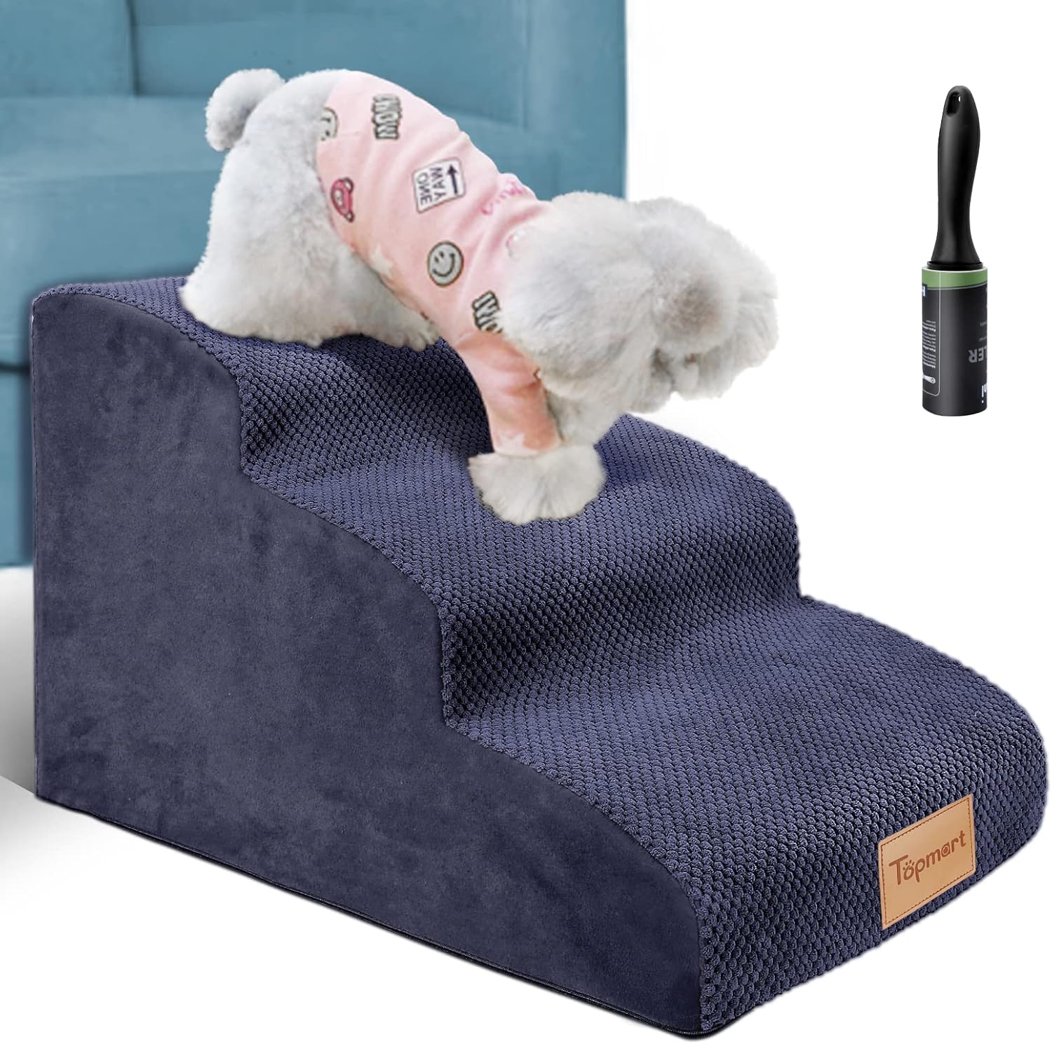 Topmart 3 Tiers Foam Dog Ramps/Steps,Non-Slip Dog Steps,Extra Wide Deep Dog Stairs,High Density Foam Pet Stairs/Ladder,Best for Older Dogs,Cats,Small Pets,with Dog Rope Toy,Blue : Topmart : Pet Supplies