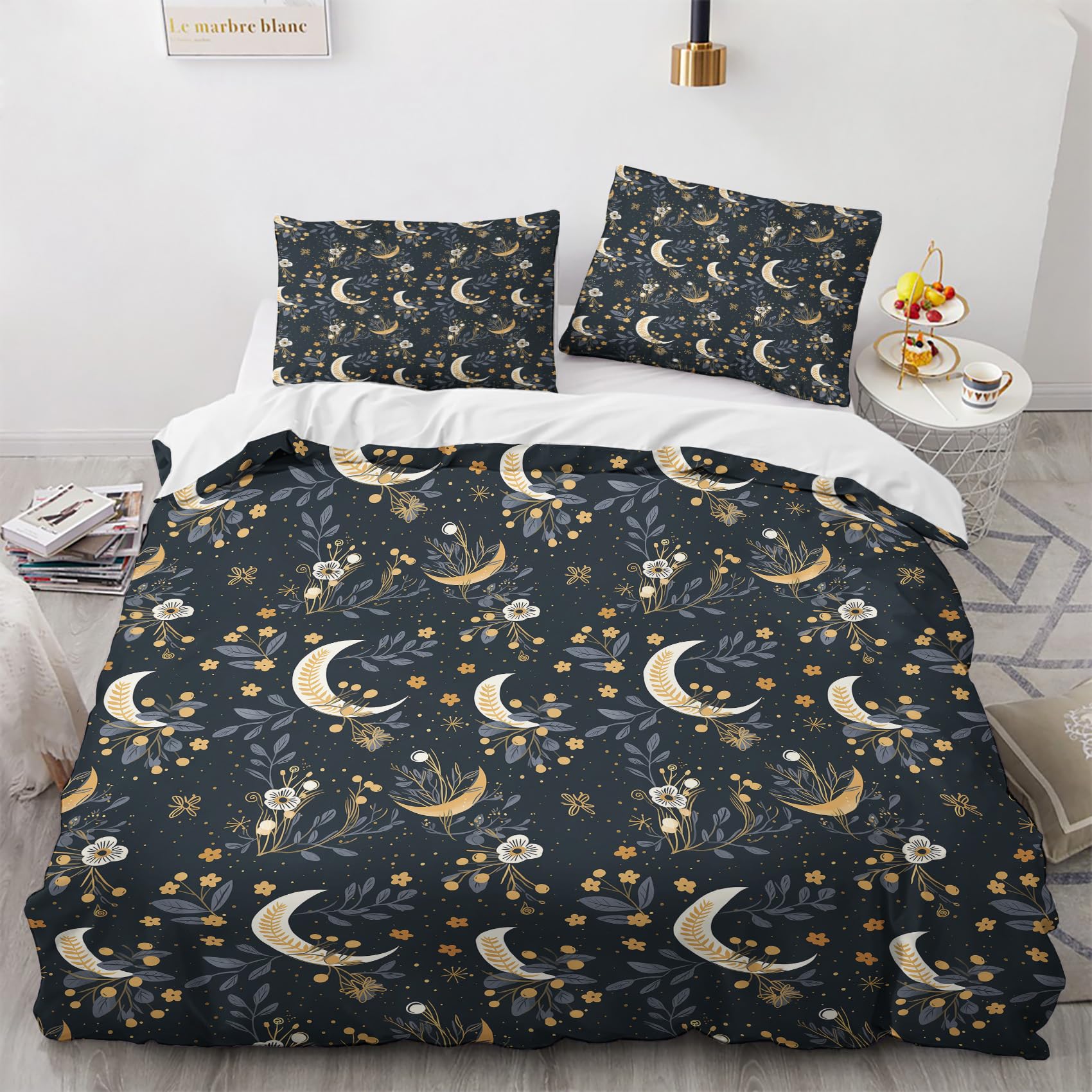 Housse de couette 240x260 Fleurs de Lune avec ses 2 taies d'oreiller