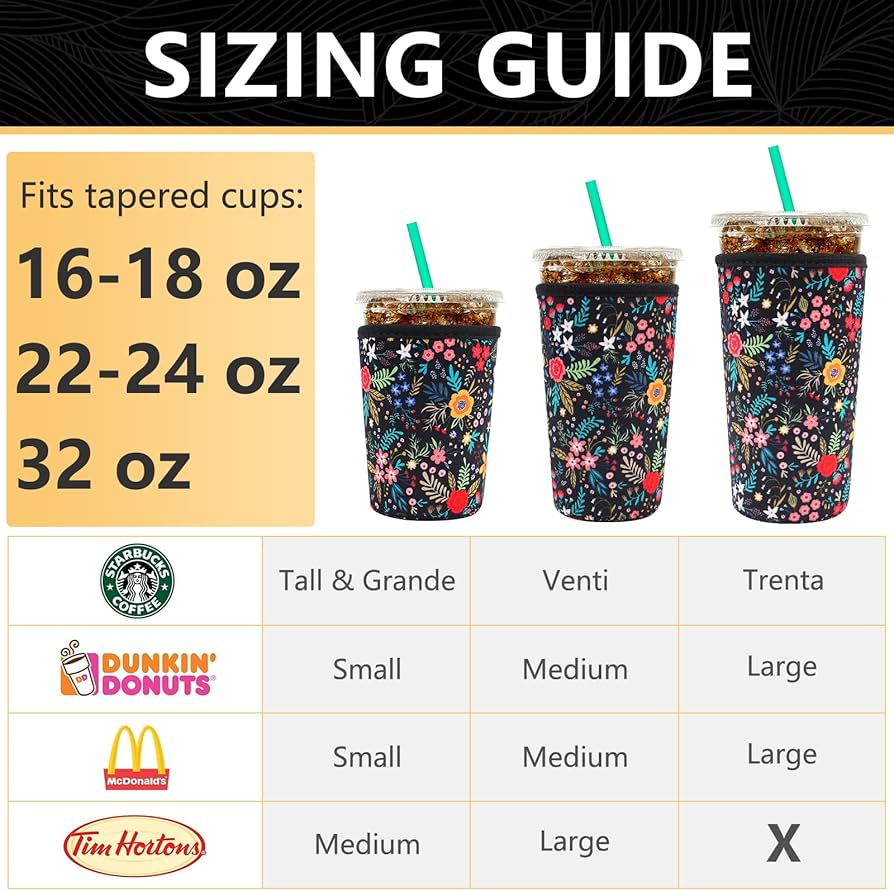 Amazon.com: YR Reusable Neoprene Insulator Sleeve for Iced Coffee