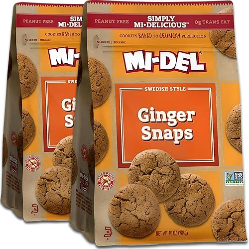 KA-ME Mi-Del Ginger Snaps Cookies  Sabor auténtico  Galletas crujientes  Certificado sin OMG, 0.00 oz de grasa trans  Snack saludable para galletas