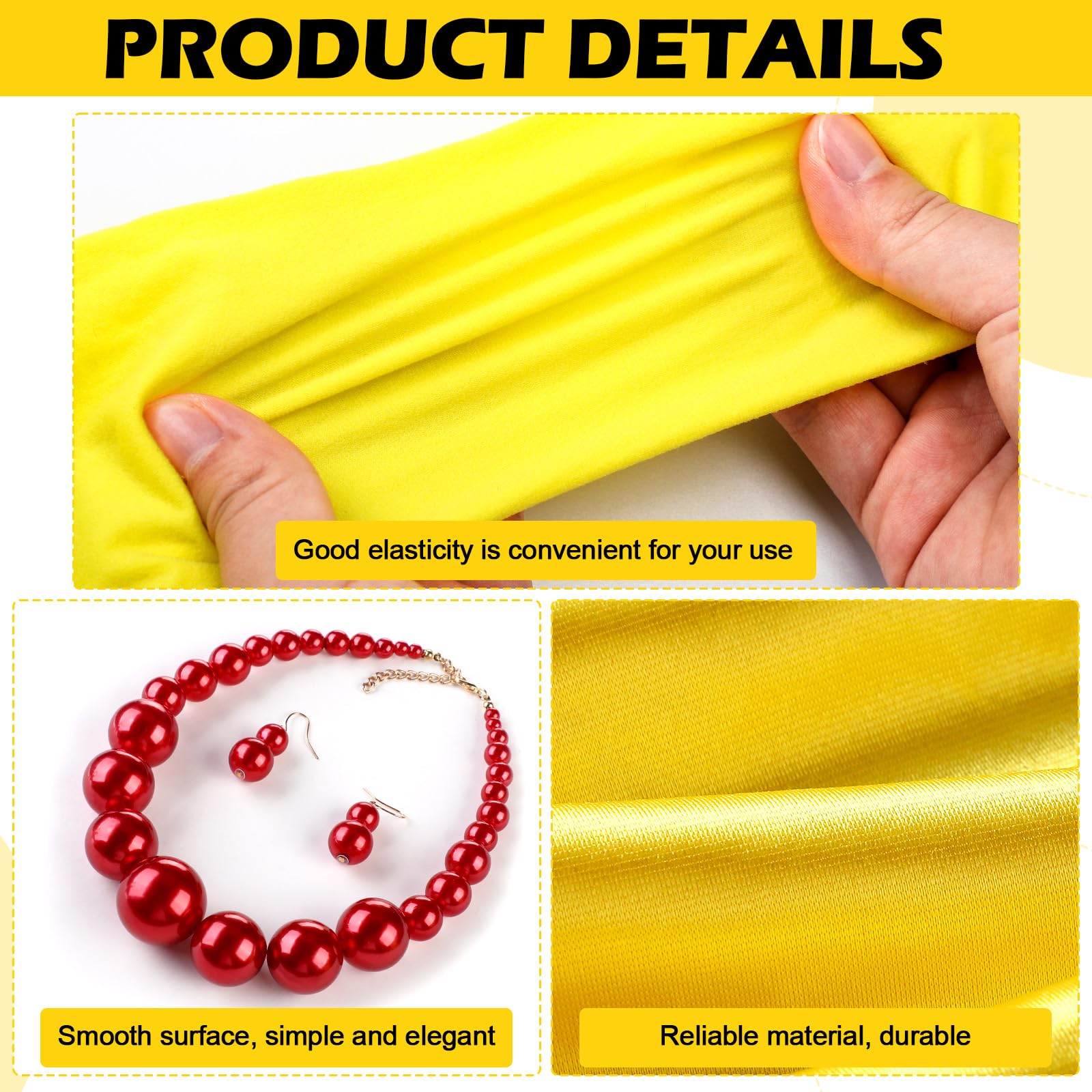Xaatren 4 Pcs Halloween Costume Accessory Red Pearl Bead Choker Necklace with Earrings Set Yellow Long Opera Satin Gloves Opaque Microfiber Footed Tights for Women Adult Cosplay