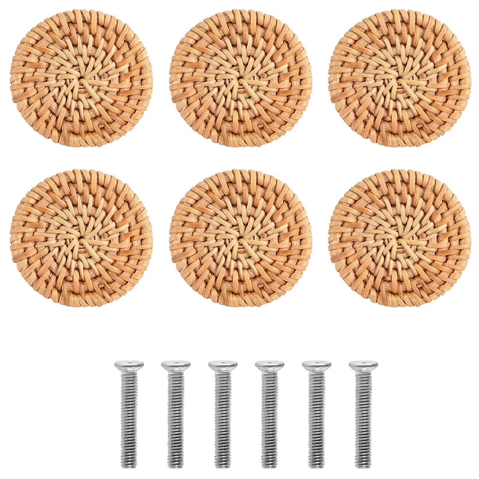 Msioytog 35Mm 12Pcs Rattan Wood Handles Decorative Drawer Handles Round For Cabinets & Drawers Natural Finish Enhancing Home Ambiances Furniture Pulls