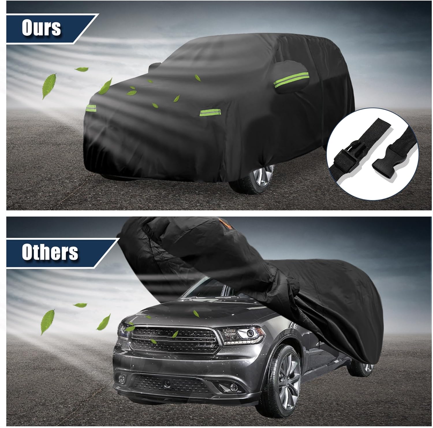 uxcell Waterproof Car Cover for Dodge Durango 2011-2023 Outdoor Full Car Cover All Weather Protection Rain Sun Protection with Zipper Black