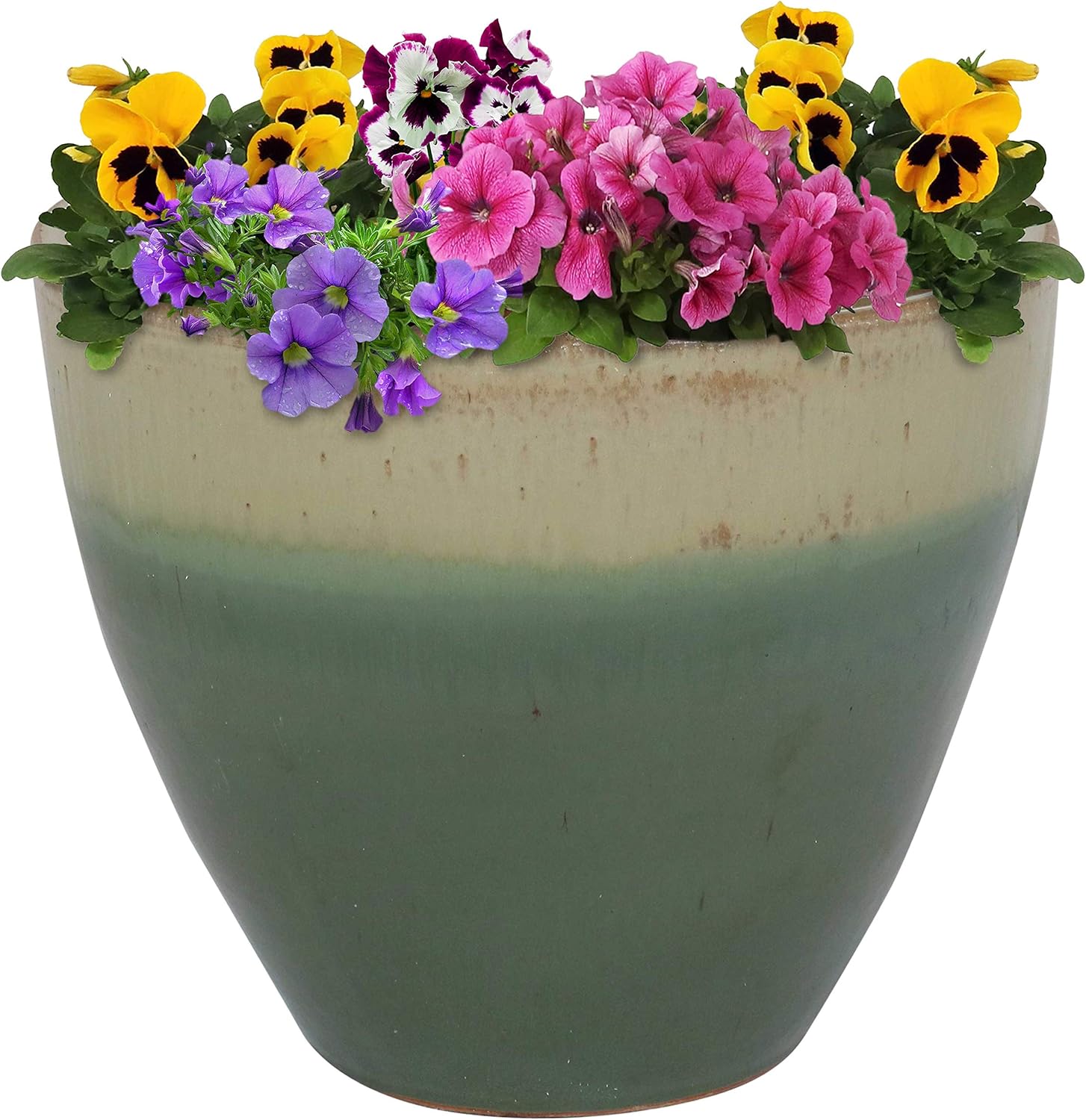 Sunnydaze Resort Ceramic Indoor/Outdoor Planter - UV- and Frost-Resistant - Seafoam Glazed Finish - 13-Inch