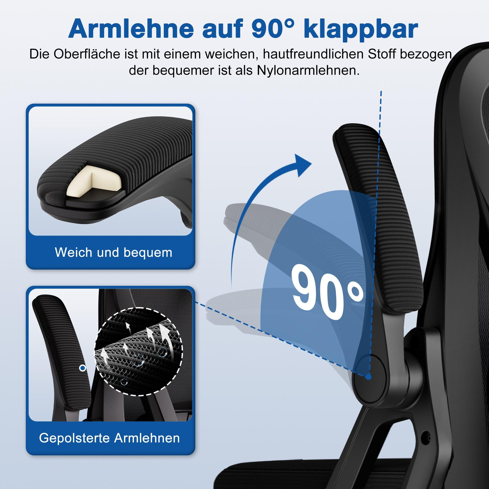 Bürostuhl Ergonomisch mit Verstellbarer Kopfstütze Armlehnen Lendenwirbelstütze Drehstuhl Wippfunktion 135° 150kg