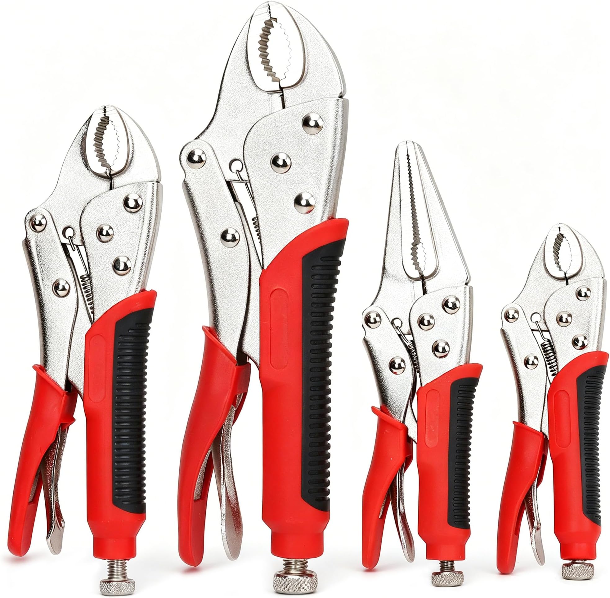 4-Piece Locking Pliers Set With Heavy Duty Grip, 5", 7" and 10" Curved Jaw Locking Pliers, 6-1/2" Long Nose Locking Pliers Included, Vise Grip Wrench Set