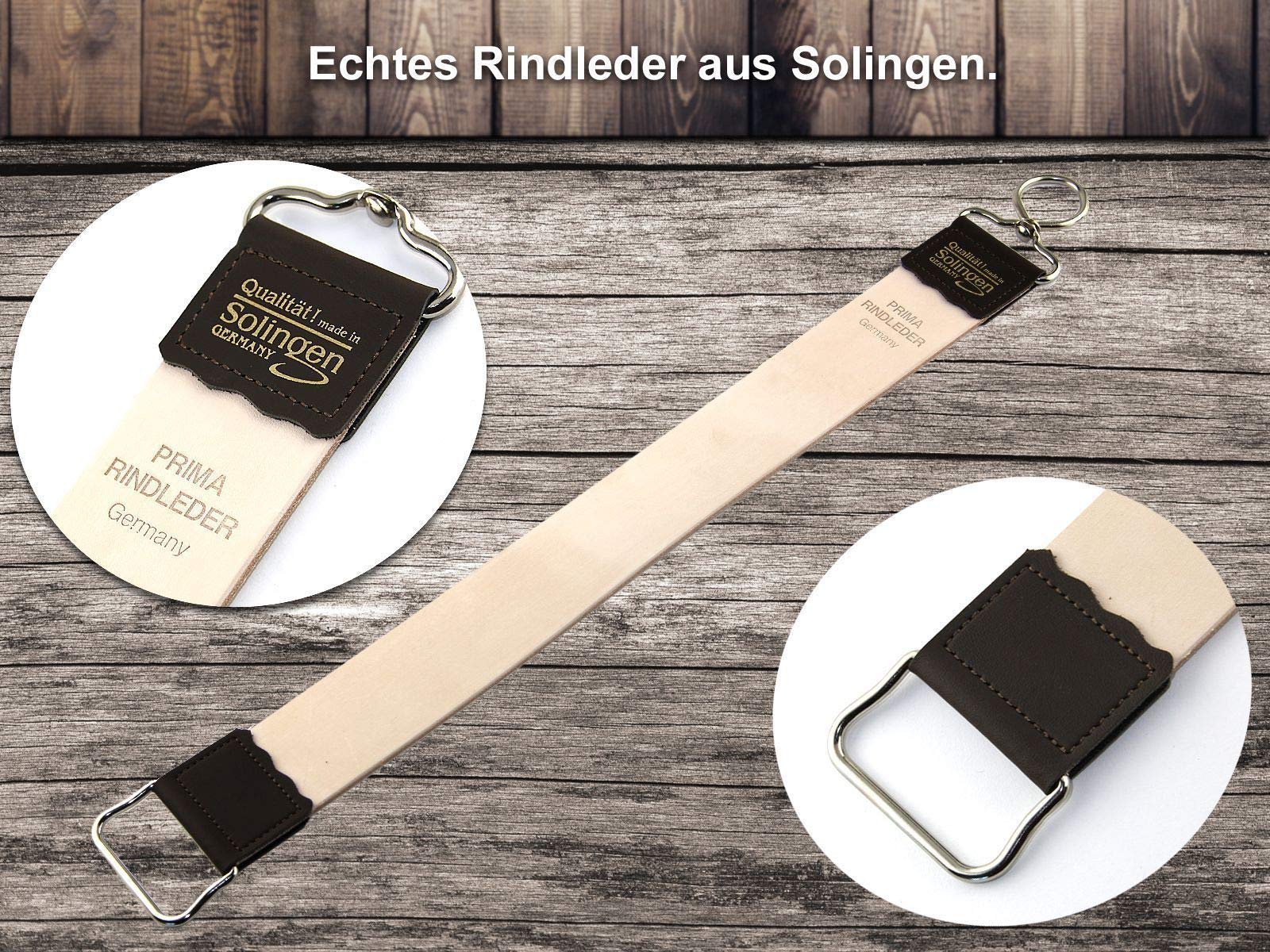 InstrumenteNRW Solingen Rasiermesser Set mit Holzgriff und Goldätzung - Traditionell für Herren - Brown, Gold - Made in Germany