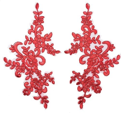 Miniatura 7 de PEPPERLONELY 1 par de parches de tela de encaje fino bordados adornos apliques decoración de vestido, rojo vino, 10 x 6 pulgadas