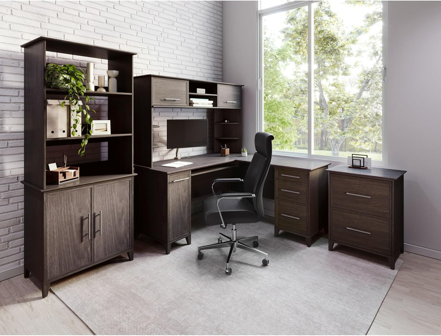 Realspace® Koru 60" W Hutch for L-Shaped or Straight Computer Desks, Espresso Oak
