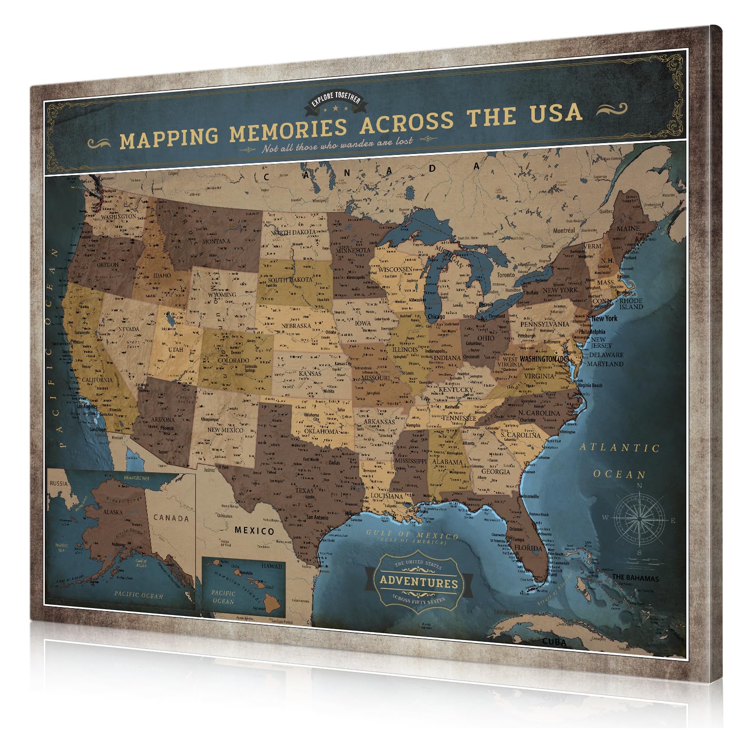 DECORARTS US Maps for Wall, Deep Blue Canvas USA Map, 35x28''