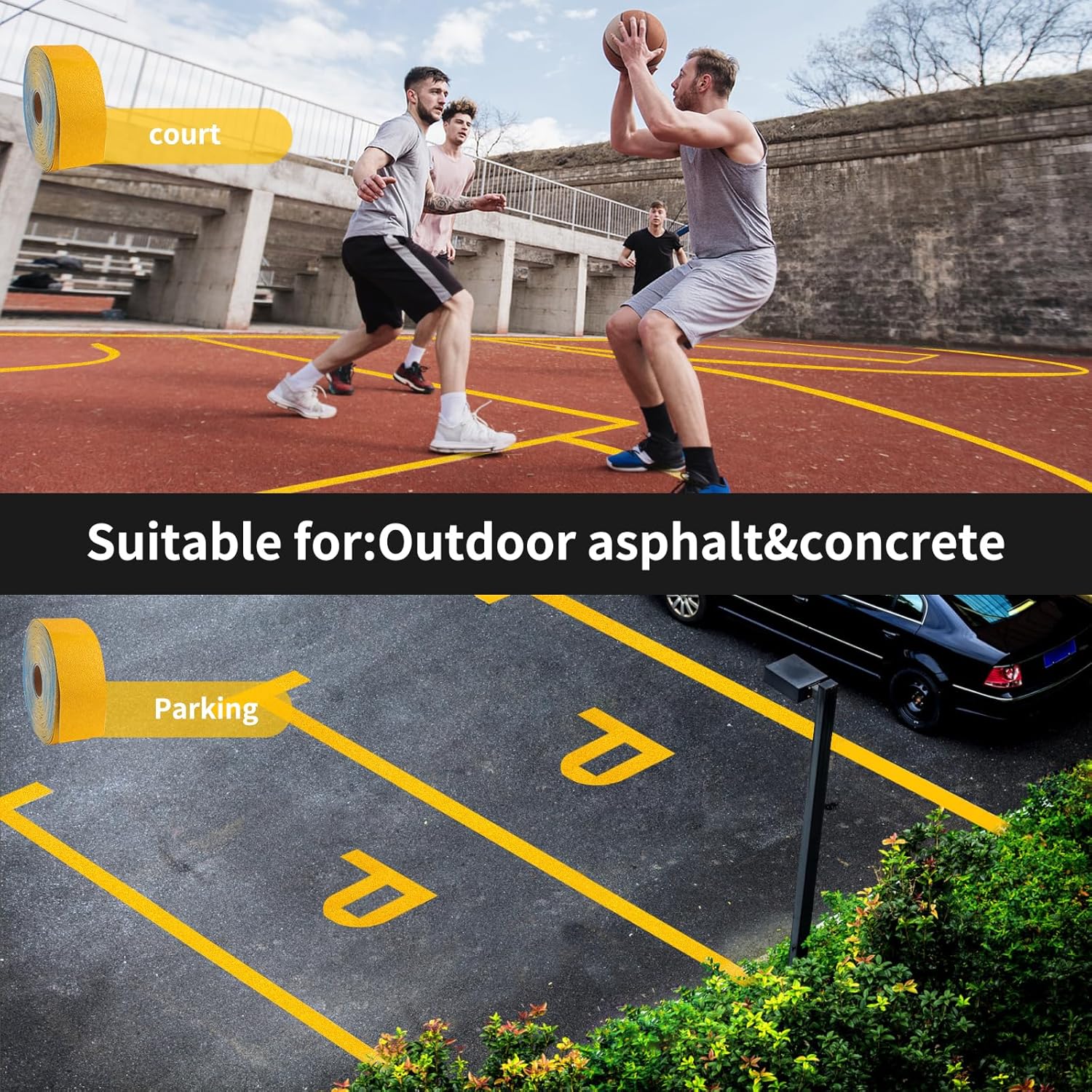 Reflective Pavement Marking Tape Slip-Resistant and Durable, Heavy-Duty Rubber Base for Outdoor Applications, Perfect for Driveways, Walkways, and Parking Areas (Yellow, 4 Inch X 18 Feet)