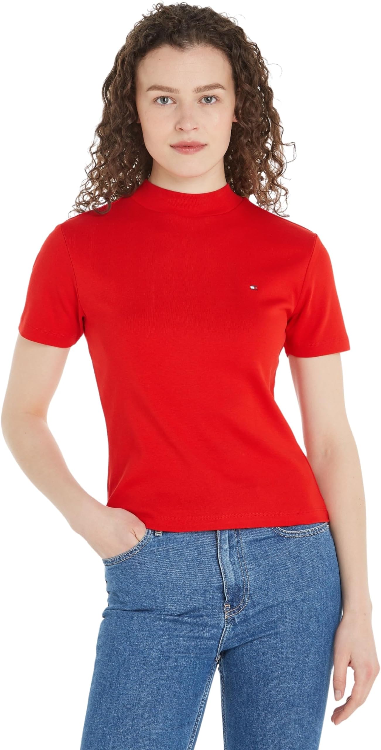 Tommy Hilfiger Women’s Short Sleeve Mock Neck Slim Cody Crop T-Shirt