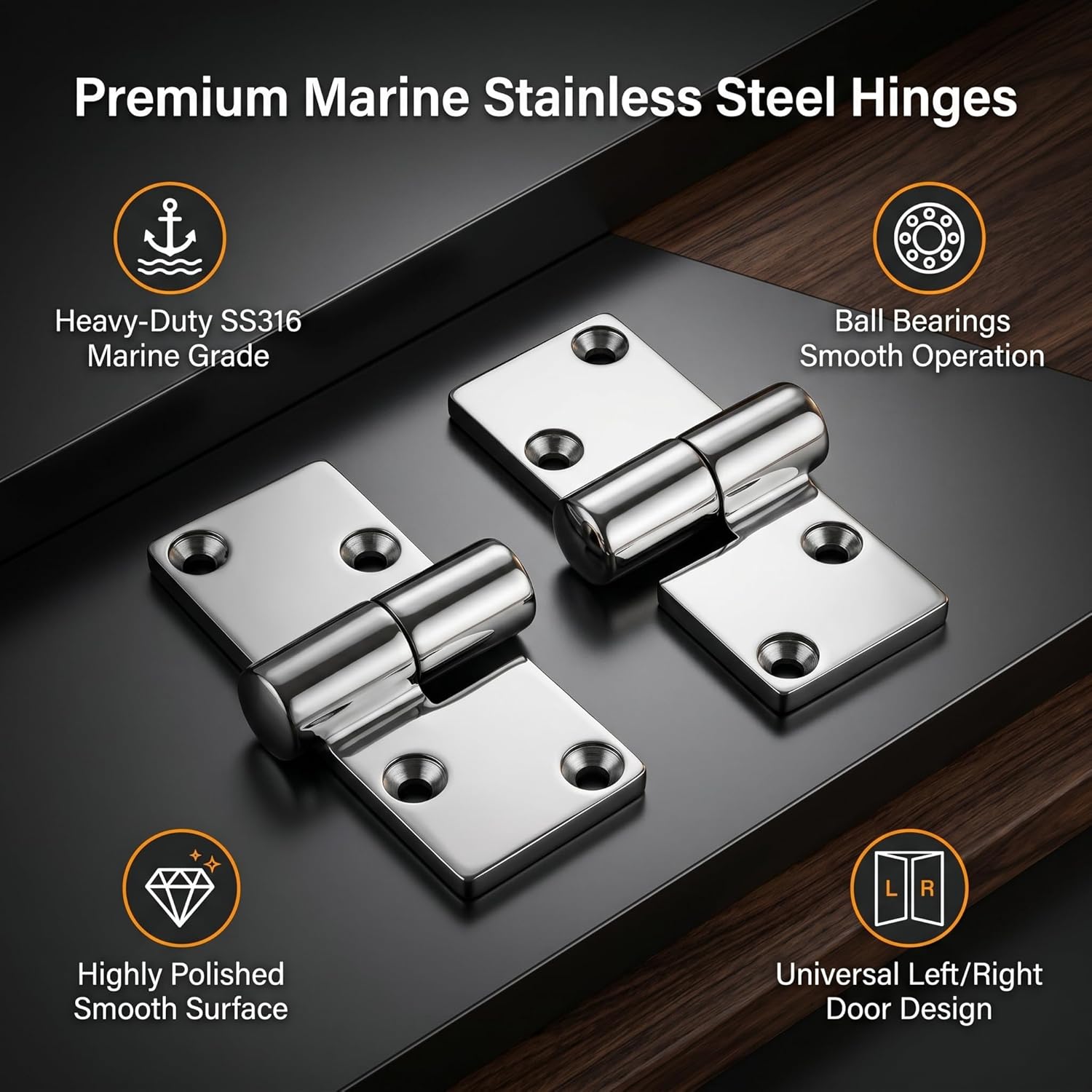 2Pcs Left and Right Hinge Take-Apart Stainless Steel Hinge Boat Deck Accessories 3.5×1.5×0.2in