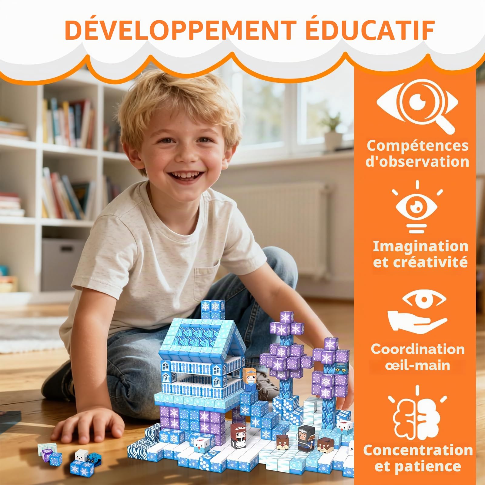 Vdealen 300 PCS Cube Magnétique Construction Magnetique Enfant, Empilage de Jouet de Cube Magnétique pour Enfants, STEM Montessori Sense Toy pour Garçons et Filles D'âge 3+Cadeau de Noël