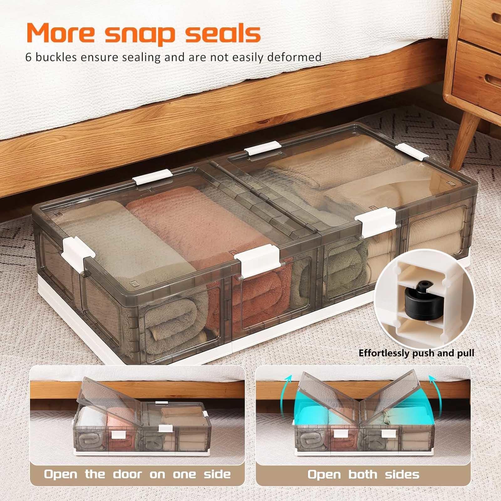 Cassetti Sotto Letto Con Ruote 66L, Box Plastica Con Coperchio Pieghevole con Coperchio Contenitori Armadio Può Giocattoli, Piumini, Vestiti, Scarpe