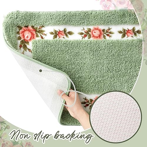 Miniatura 5 de Juego de 3 alfombras de baño con rosas y flores, decoración de habitación, alfombra de baño floral en forma de U, antideslizante, absorbente,