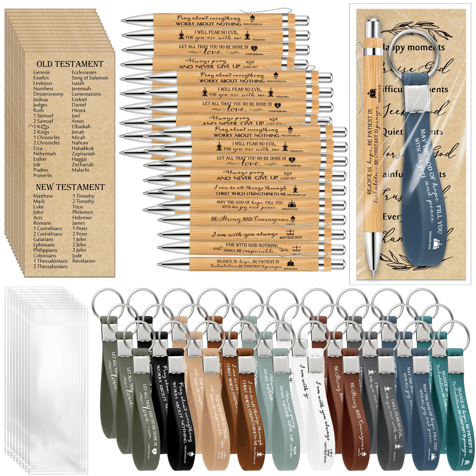 Gueevin 30 Sets Christian Party Favors Gift Bulk Pastor Appreciation Sunday School Teacher Bible Verse Bamboo Ballpoint Pen Prayer Religious Bookmarks