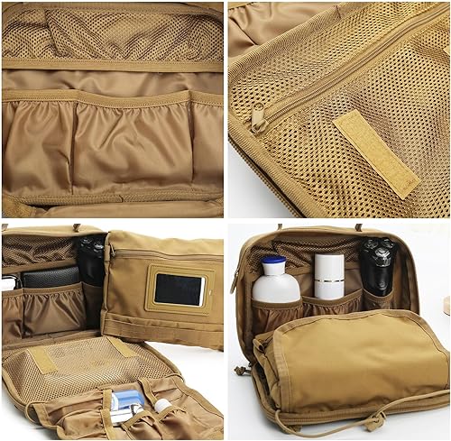 Miniatura 6 de Neceser táctico para hombre, 9.5 pulgadas, kit de Dopp colgante, bolsa de higiene de afeitado para viajes, baño, color marrón, Marrón, Multifuncional