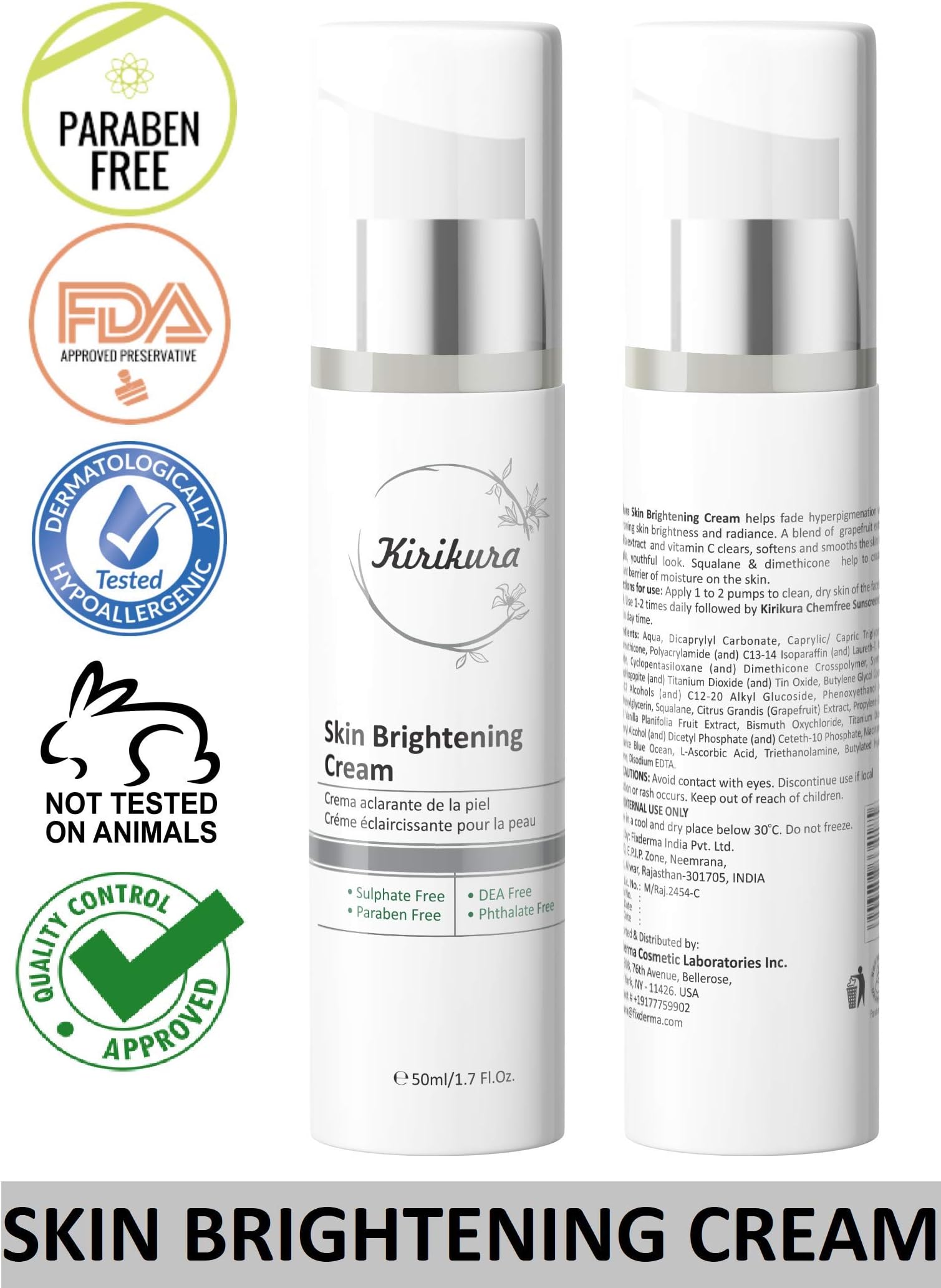 KIRIKURA Vegan Skin Brightening and Lightning Cream for Skin Fairness, Firming, Tightening and Hydration 50 gm