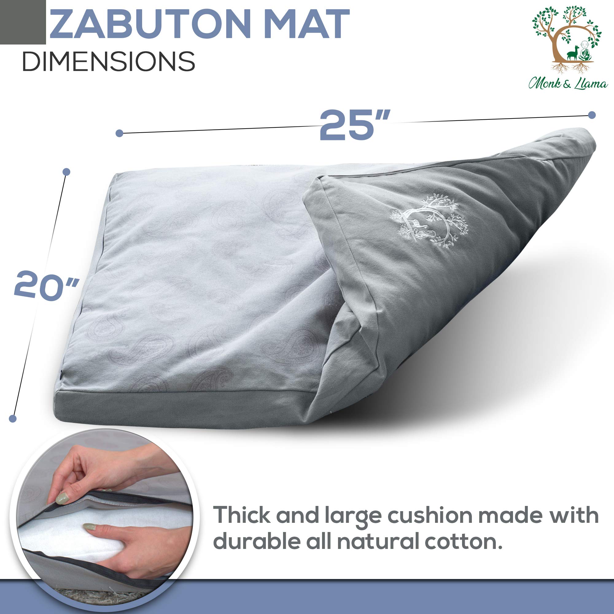 Mindful Modern Tapis de méditation Zabuton en velours – Coussin de méditation luxueux avec rembourrage 100 % coton – Profitez d'une meilleure posture et d'un plus grand confort pour Zafu ou banc