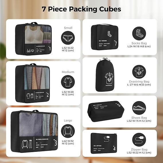 Packing Cubes for Suitcase, 7PCS Travel Luggage Packing Organizers