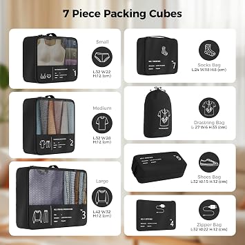 Packing Cubes for Suitcase, 7PCS Travel Luggage Packing Organizers