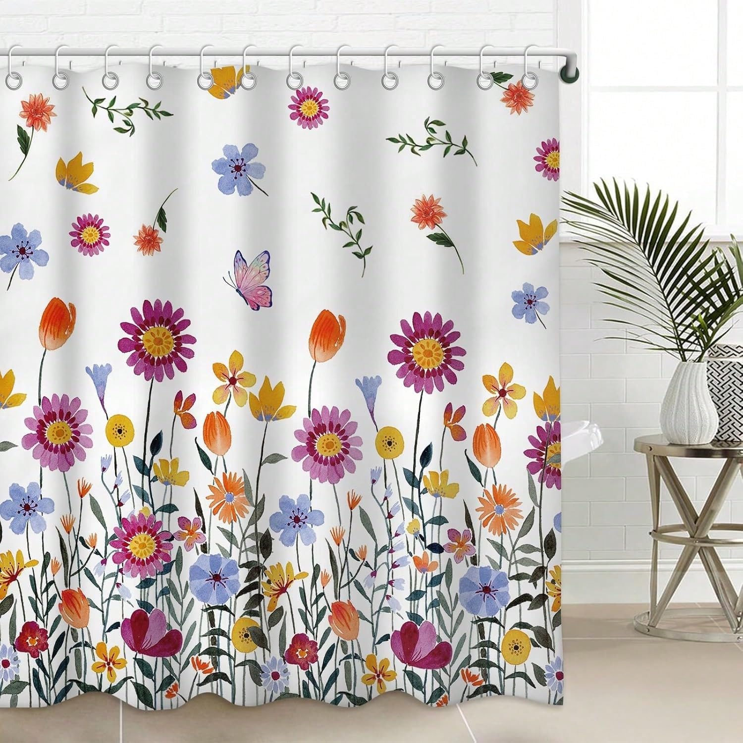 GLKSDLPO Wildflower Shower Curtains For Bathroom, Spring Summer Modern Minimalist Bathroom Decor Flower Shower Curtain Set(150x200cm/59x79in(WxH)