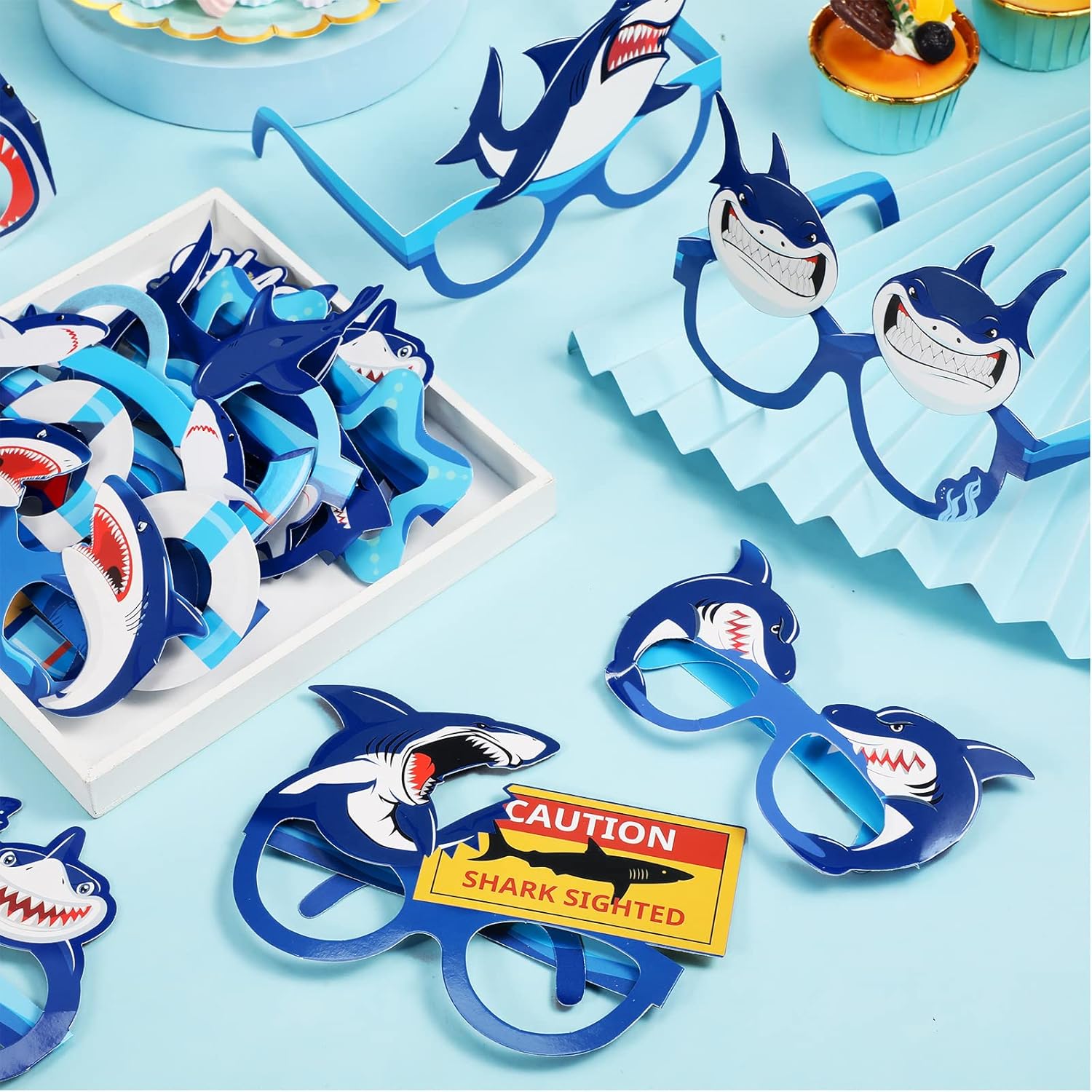 Liliful 32 Pcs Shark Party Eyeglasses Kids Shark Paper Eyeglasses Ocean Sea Glasses Ocean Animal Paper Glasses Photo Booth Props Under The Sea Party Supplies for Kids Boys Girls