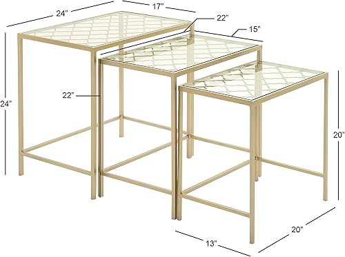 Miniatura 10 de Deco 79 Mesa decorativa rectangular de metal con parte superior de cristal transparente, juego de 3 de 24 pulgadas, 22 pulgadas, 20 pulgadas de