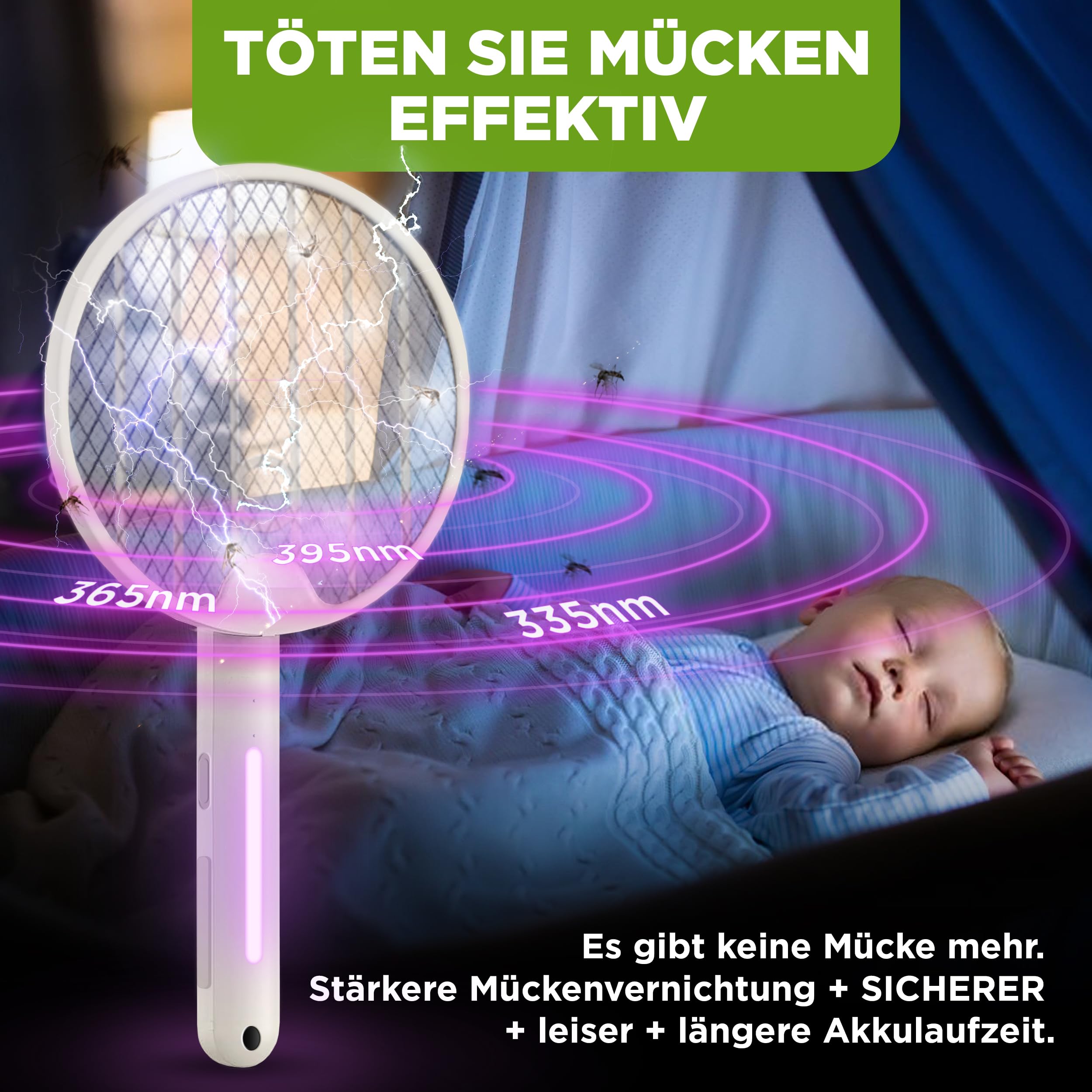 ISOTRONIC Elektrische Fliegenklatsche schützt vor Moskitos & Motten – Mückenklatsche mit UV-Lichtfalle – faltbar für Reisen & Wandmontage – Insektenvernichter für Innen & Außen (2 Stück)