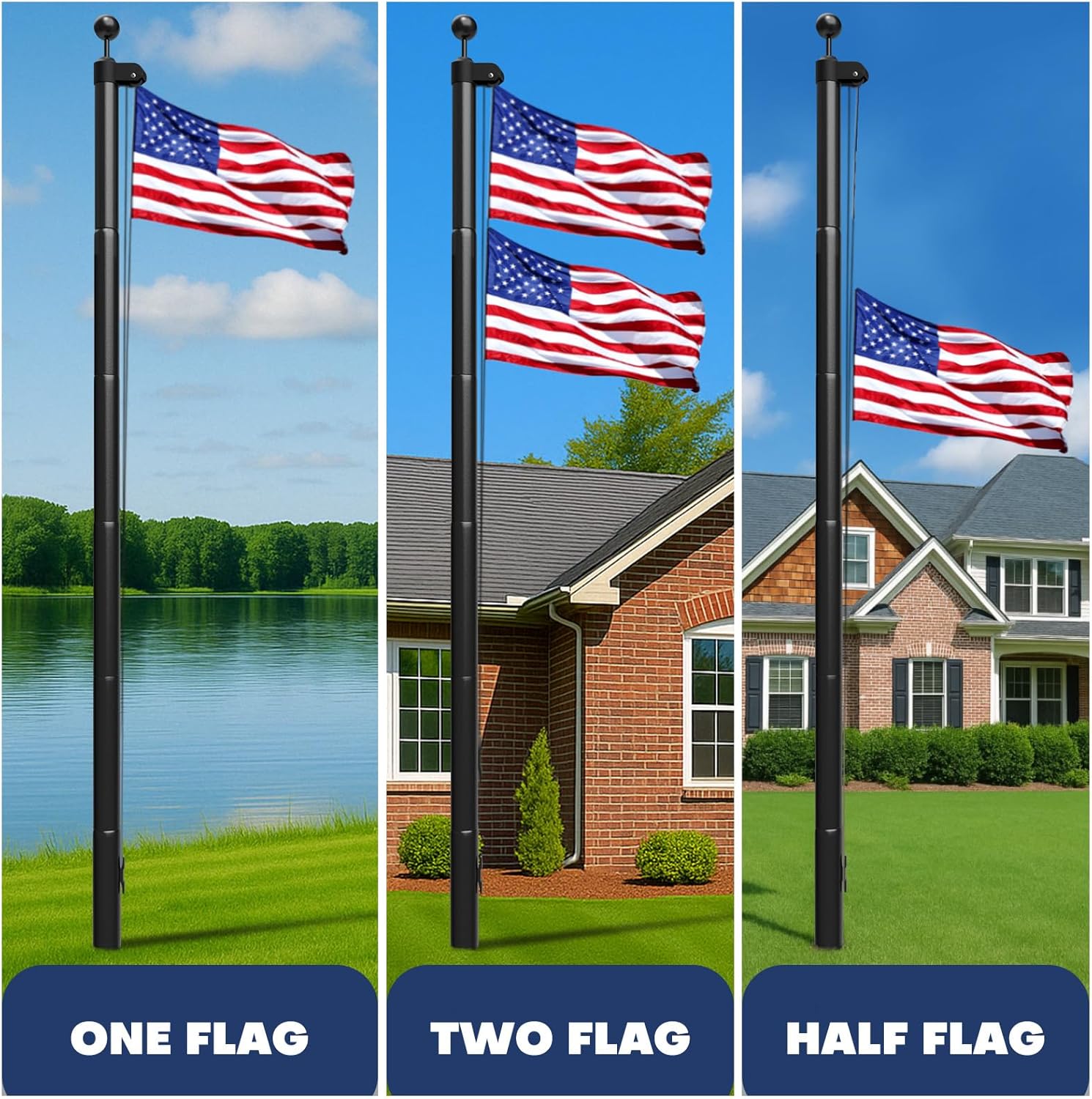 Heavy Duty Flag Pole 20 FT 12 Gauge Extra Thick Aluminum Flag Pole Holder for Outside House Outdoor Metal Flag Pole Kit