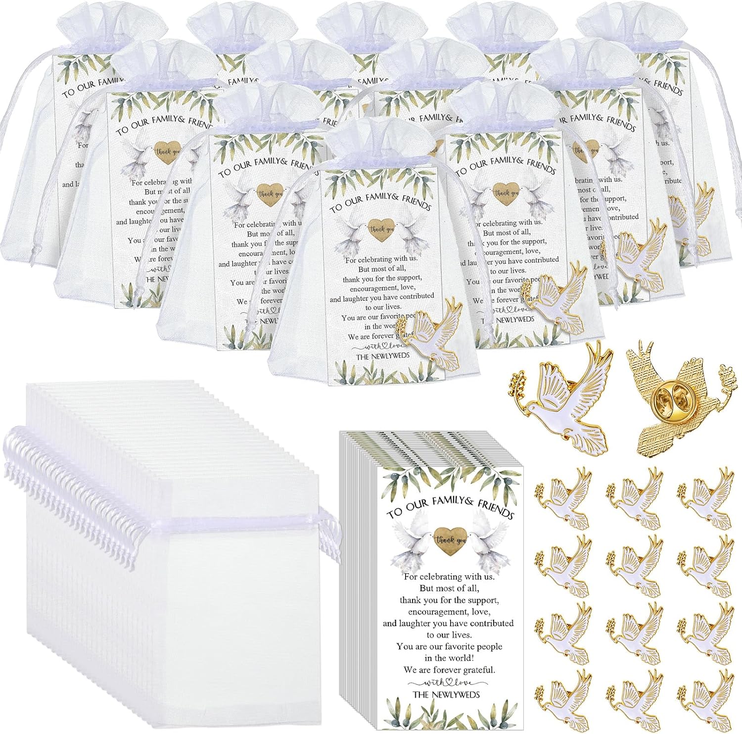 Inbagi 100 Sets Wedding Favors Pins Includes 100 Love Dove Lapel Pin Brooches 100 Bridal Shower Cards 100 Organza Bags Bride Proposal Gifts Favors for Guest Bridesmaid