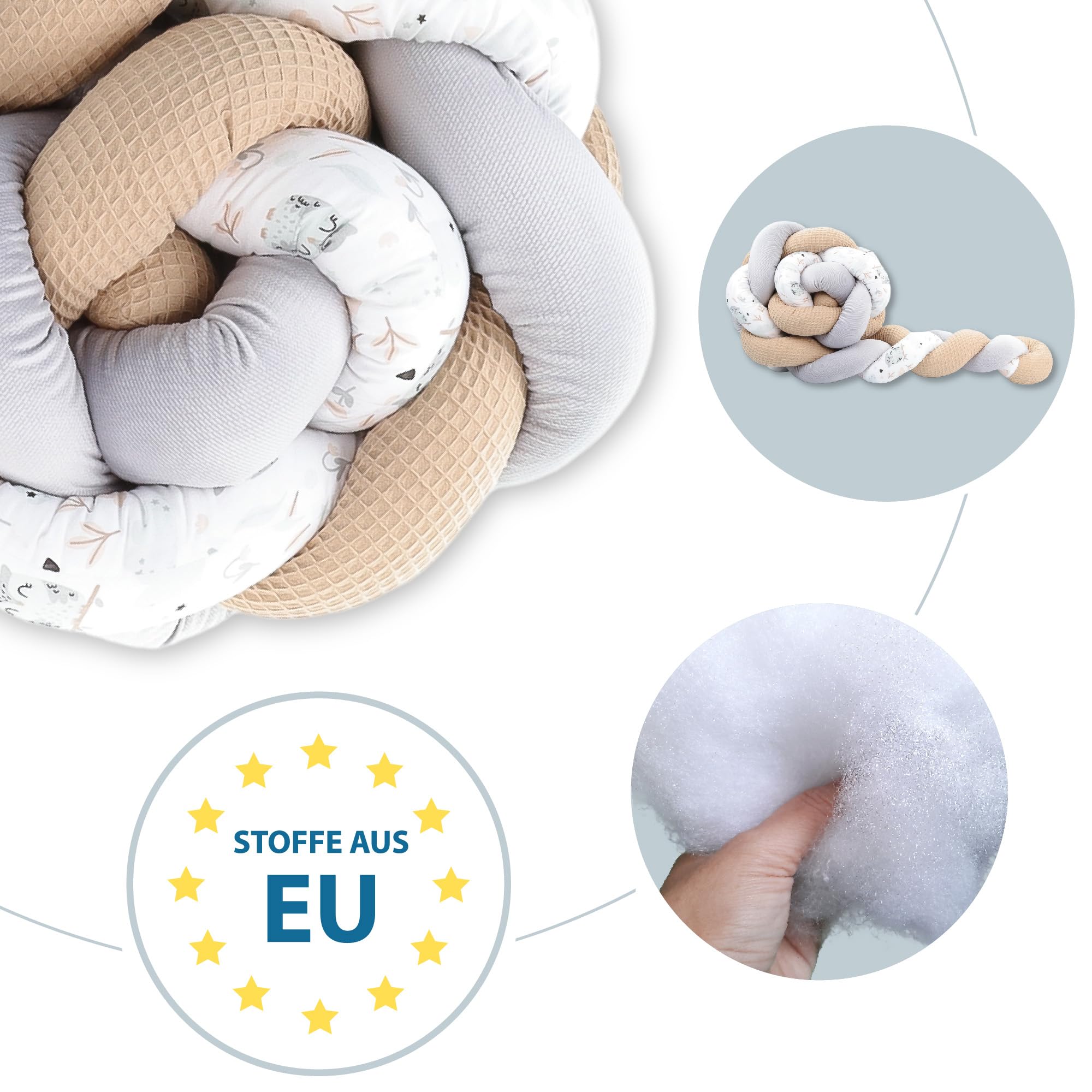 Totsy Baby Cuscino decorazione per bambini 200 cm - soffice cuscino decorativo camera dei bambini cuscino per bambini intrecciato Velluto di cotone Gufi Ombra B