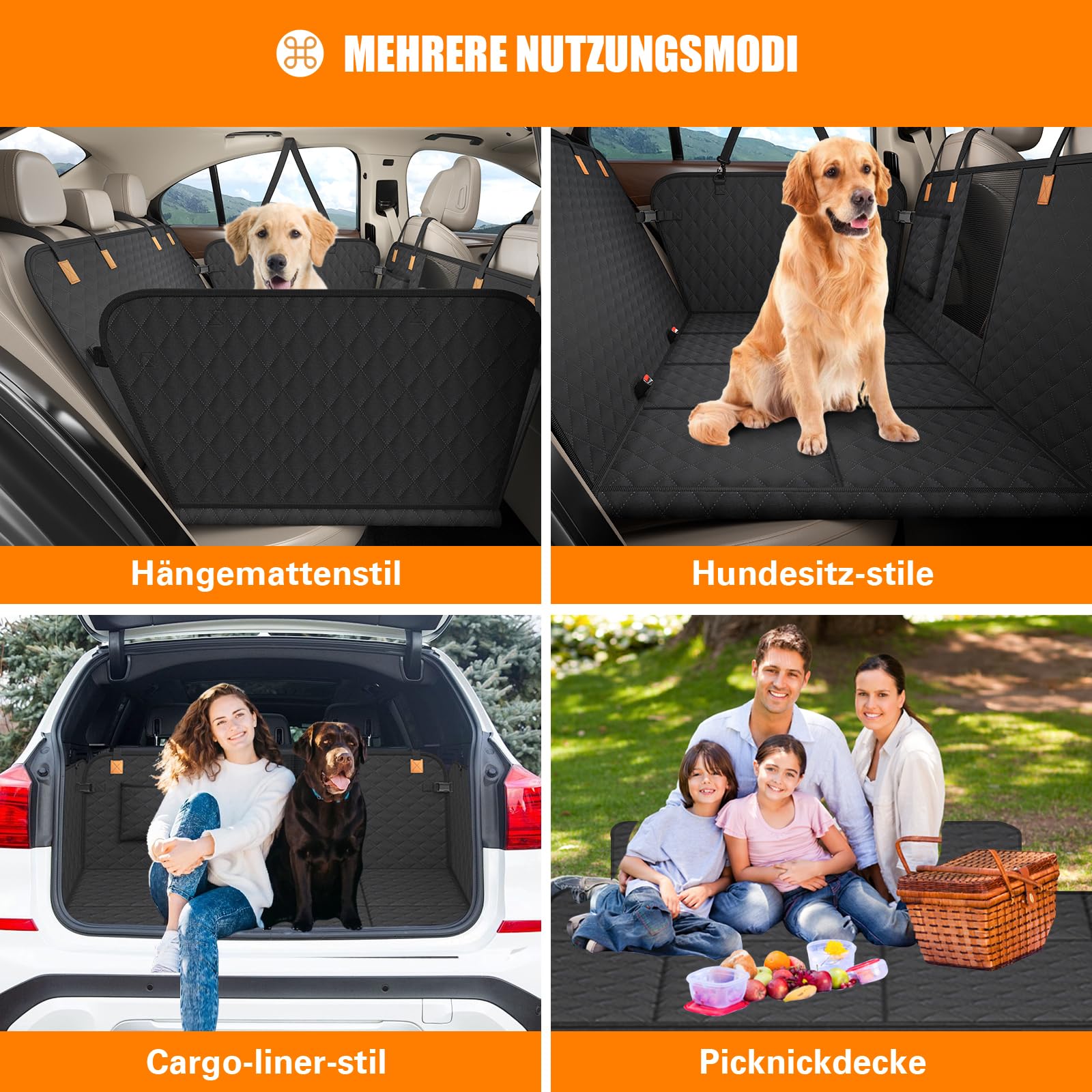 Protection Voiture Chien Siege Arriere [127 x 62 cm], Imperméable, Résistante Aux Rayures, Coque Rigide, Protege Voiture Pour Chien SUV et Voitures Familiales, Lavable, Avec Filet Ventilation (Noir)
