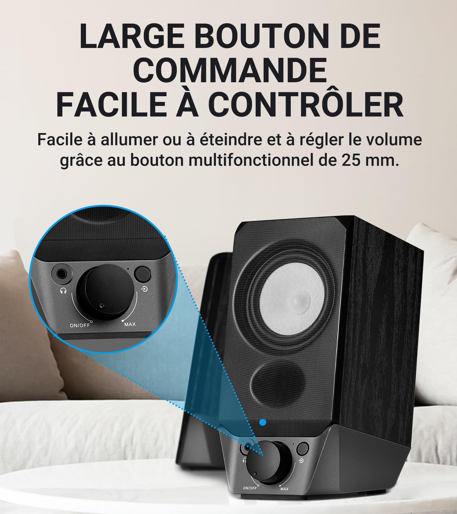 Edifier R19BT 2.0 Enceintes PC, Hauts-parleurs Bluetooth 5.3 Son Stéréo Complet, Basses Puissantes, Contrôle du Volume, Entrée 3,5 mm/Carte Son USB pour Ordinateur/TV/Smartphone/Tablette - Noir