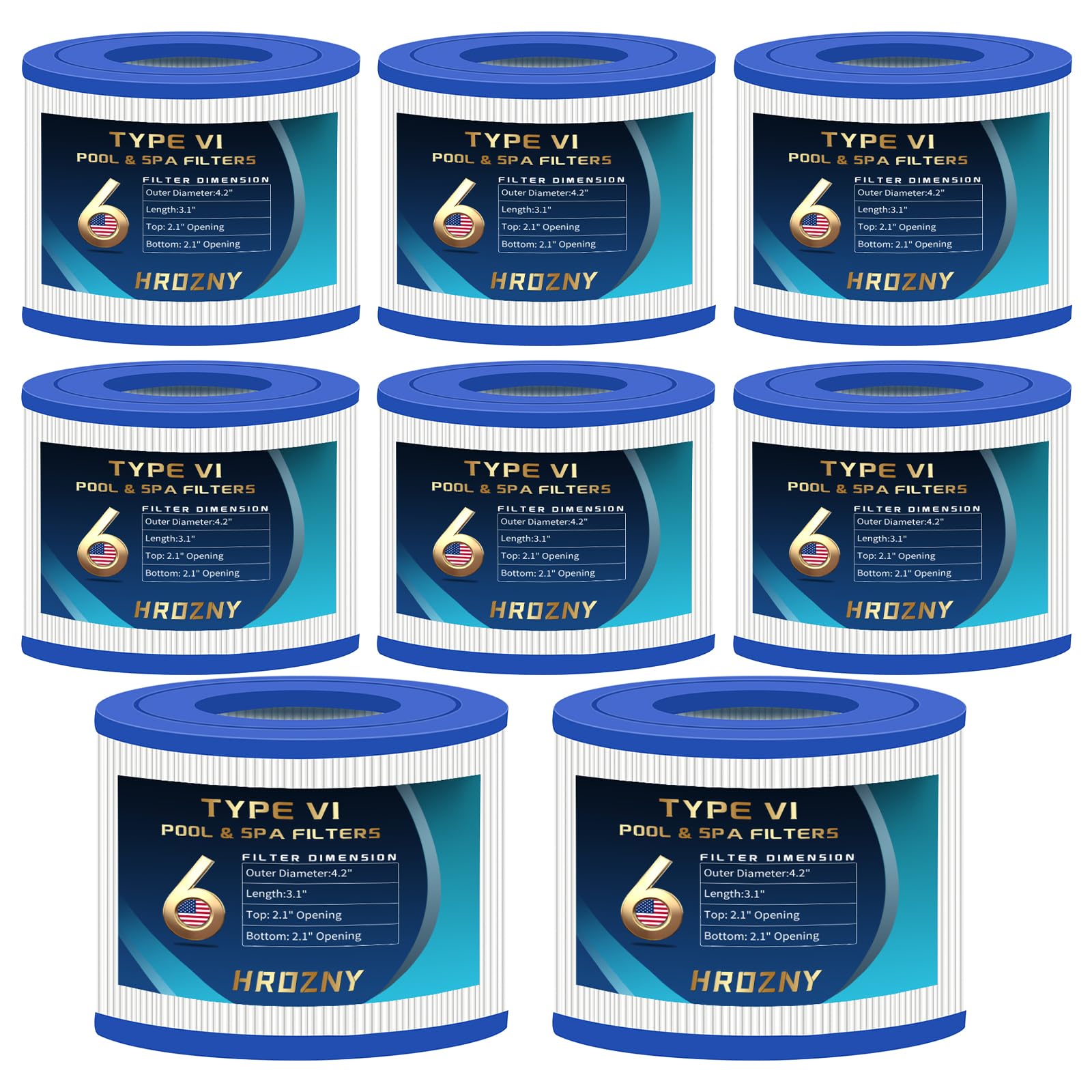 Lot de 8 filtres de type VI pour spa Coleman Type VI 90352E, filtre de piscine VI pour filtre de piscine Bestway et autres piscines hors sol