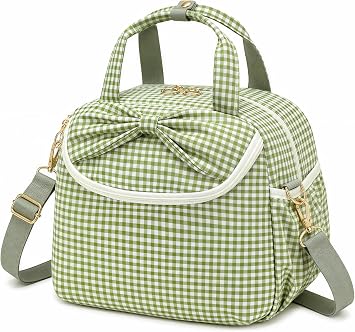 Bluboon Lunch Bag for Women, Insulated Lunch Tote with Shoulder Strap, Cute Large Lunch Box for Work, Teacher Nurse Lunch Cooler Bag for Office, Picnic, Travel Sage Green Off White Gingham