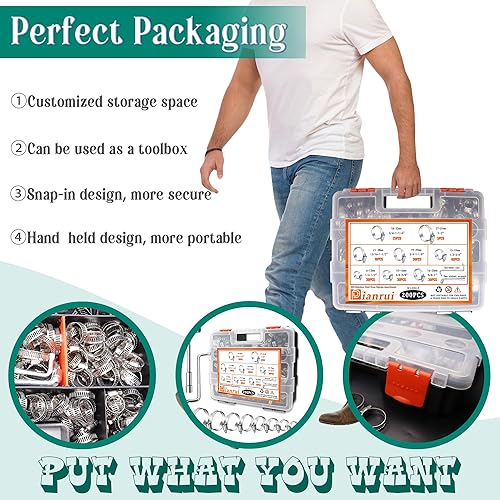 Vista 15 de Dianrui 25 abrazaderas de manguera de 1/4 a 1/2 pulgadas (0.236-0.472 in) de acero inoxidable 304 engranaje helicoidal 304 abrazaderas de manguera