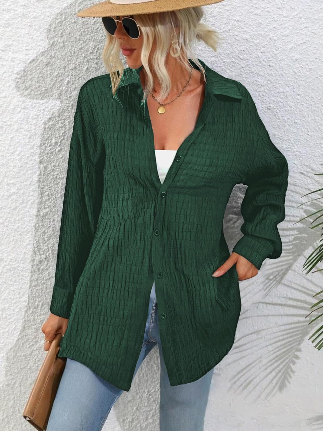 Women’s Button Down Shirt Long Sleeve Collared Blouse Loose Fit Casual Top for Fall Winter - Image 6