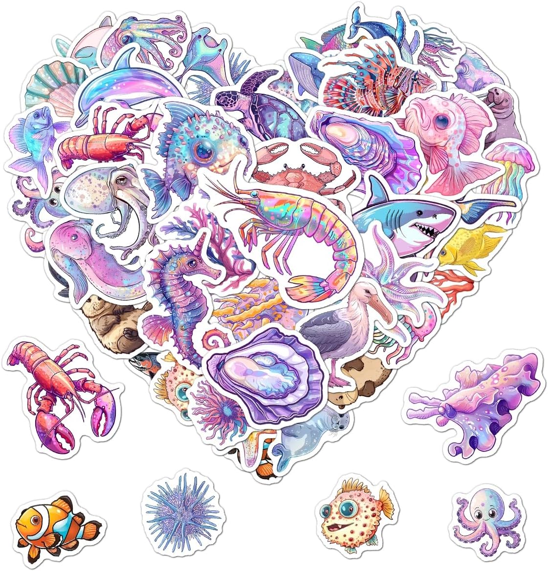 Pack 50 Pcs Cute Ocean Animal Stickers for Water Bottles Funny Laptop Luggage Computer Scrapbooking Case Teens Girls Boys Adults Waterproof Aesthetic Sticker Small Vinyl Decals