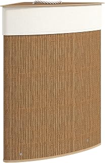 HOMCOM Cesto Ropa Sucia de Bambú para Esquina de 55L con Tapa y Asa, Cubo Ropa Sucia con Bolsa Extraíble y Lavable para Baño, Dormitorio, 35x35x60 cm, Marrón