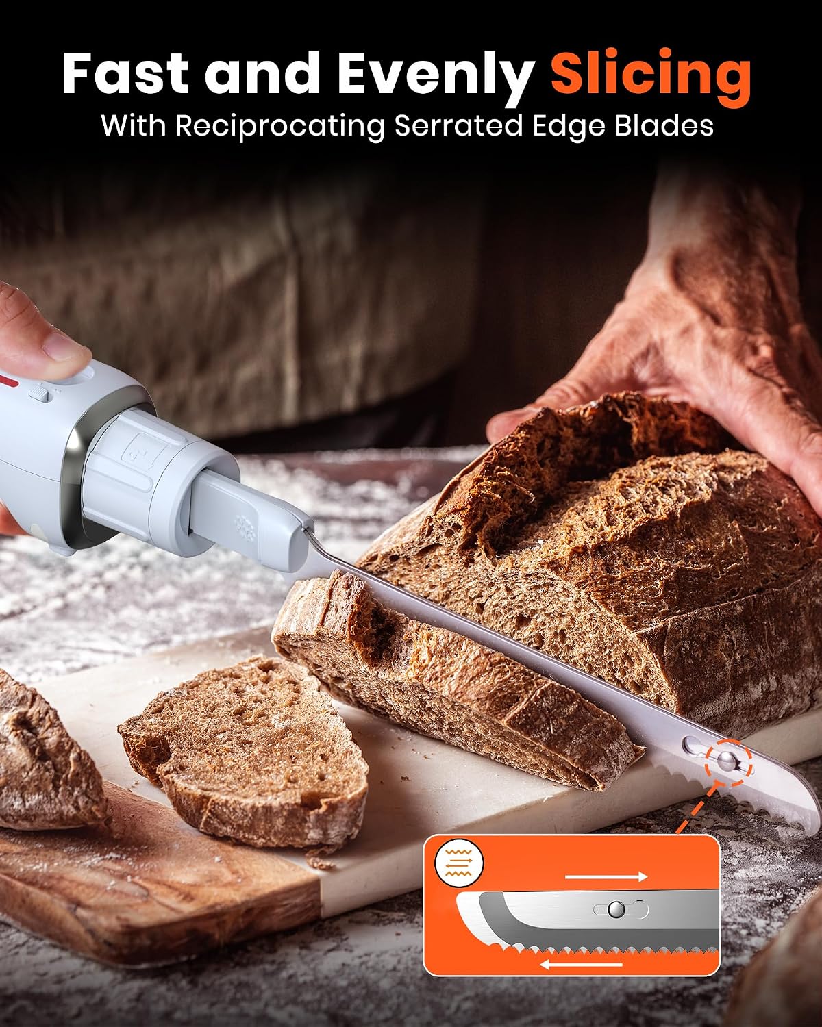 LAUDLIFE Electric Meat Knife slicing bread with reciprocating serrated blades