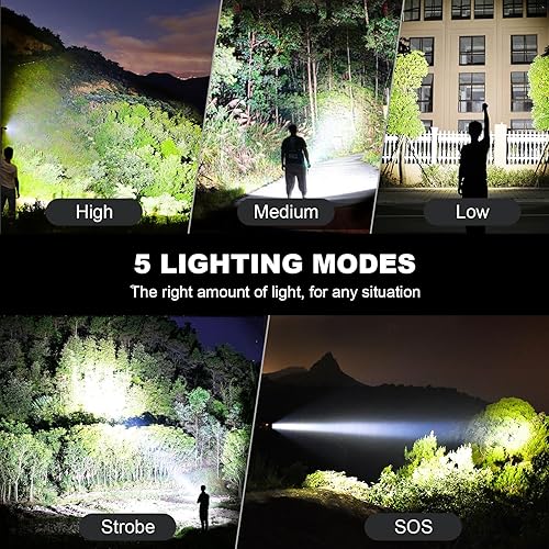 Miniatura 4 de Linternas LED de 90,000 Lúmenes de Alto Brillo Recargables Paquete de 2, Linterna Más Brillante con 5 Modos y 18H de Duración, IPX7 Resistente al