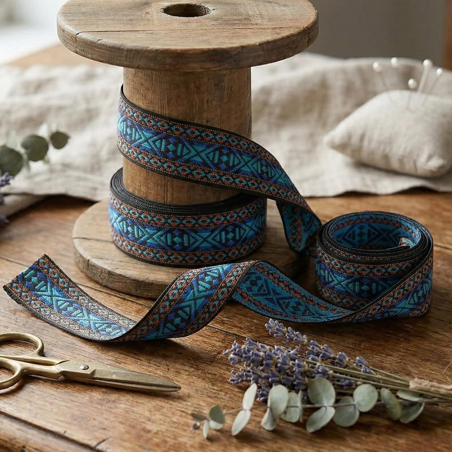 IDONGCAI Vintage Jacquard Ribbon Trim – Boho Woven Embroidered Fabric Ribbon for Sewing, DIY Crafts, Bag Straps, Home Decor & Upholstery