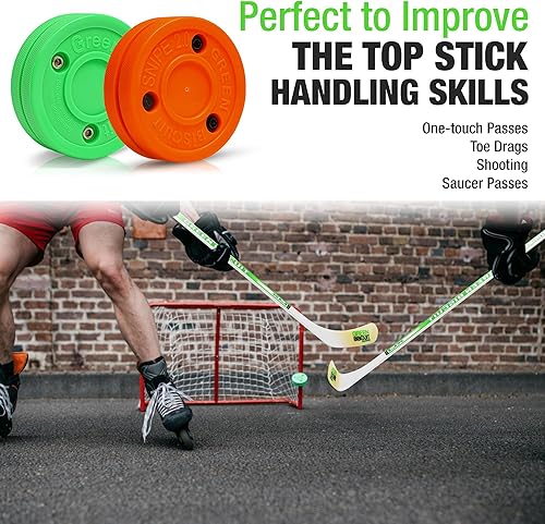 Miniatura 3 de Green Biscuit Palo de hockey callejero juvenil con dos discos de hockey sobre hielo NHL Off - Palo de hockey sobre hielo junior, duradero, hoja de